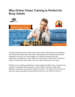 Why Online Chess Training Is Perfect for Busy Adults
