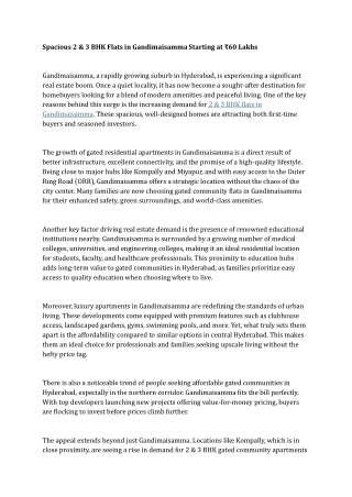 Spacious 2 & 3 BHK Flats in Gandimaisamma Starting at ₹60 Lakhs