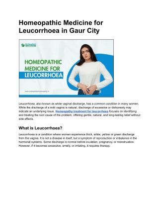 Homeopathic Medicine for Leucorrhoea in Gaur City