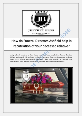 How do Funeral Directors Ashfield help in repatriation of your deceased relative