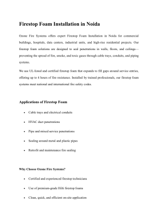 Firestop Foam Installation in Noida