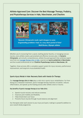 Athlete-Approved Care Discover the Best Massage Therapy, Podiatry, and Physiotherapy Services in Hale, Manchester, and C