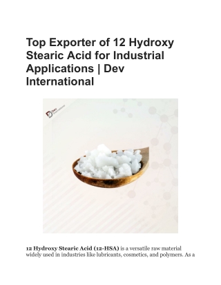 Top Exporter of 12 Hydroxy Stearic Acid for Industrial Applications