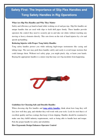 Safety First: The Importance of Slip Flex Handles and Tong Safety Handles in Rig