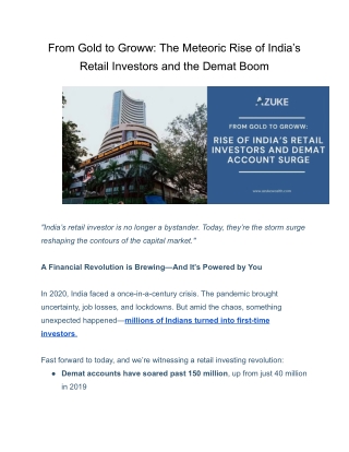 From Gold to Groww: The Meteoric Rise of India’s Retail Investors and the Demat