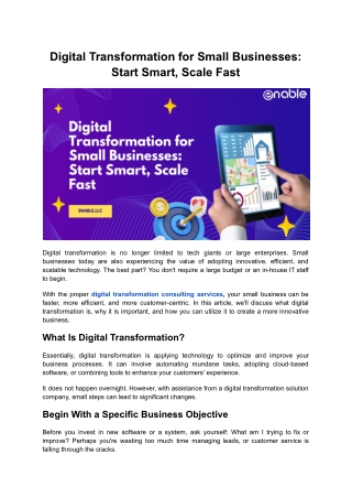 Digital Transformation for Small Businesses Start Smart, Scale Fast