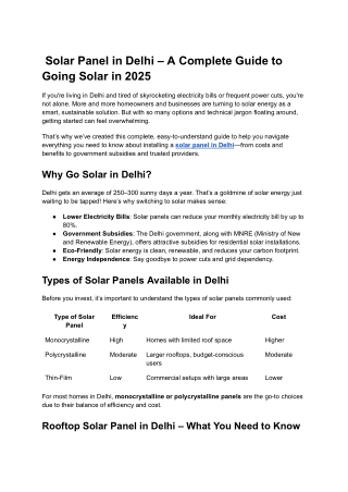 Solar Panel in Delhi – A Complete Guide to Going Solar in 2025