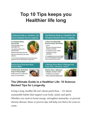 Top 10 Tips keeps you healthier life long.