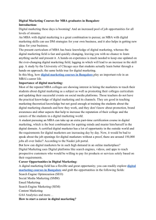 Digital Marketing Courses for MBA graduates in Bangalore