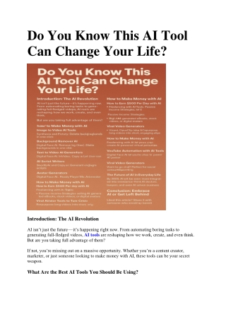 Do You Know This AI Tool Can Change Your Life