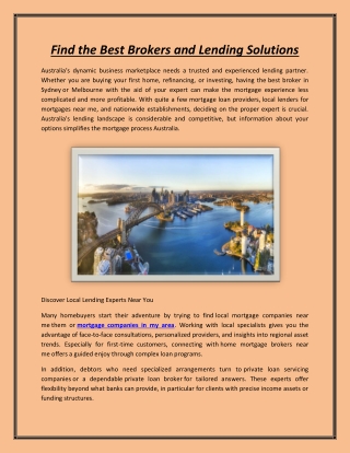 Find the Best Brokers and Lending Solutions