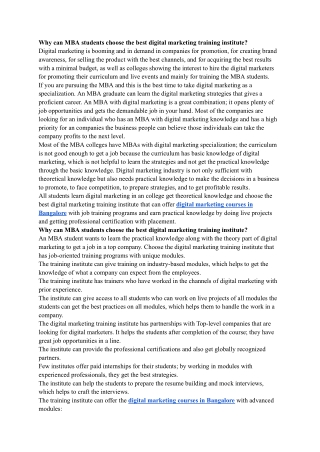 Why can MBA students choose the best digital marketing training institute