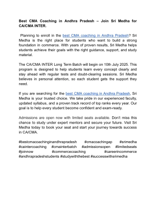 Best CMA Coaching in Andhra Pradesh – Join Sri Medha