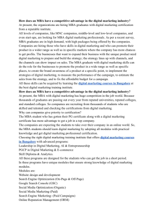 How does an MBA have a competitive advantage in the digital marketing industry