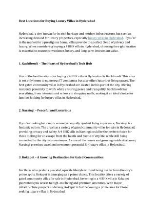 Best Locations for Buying Luxury Villas in Hyderabad