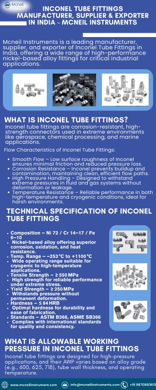 Inconel Tube Fittings Manufacturer, Supplier & Exporter in India – Mcneil Instru