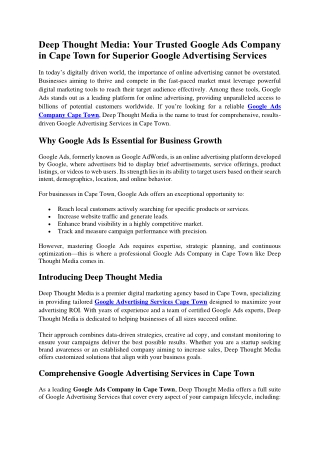 Deep Thought Media Your Trusted Google Ads Company in Cape Town for Superior Google Advertising Services