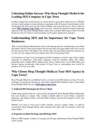 Unlocking Online Success Why Deep Thought Media Is the Leading SEO Company in Cape Town