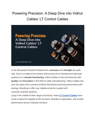 Powering Precision: A Deep Dive into Vidhut Cables’ LT Control Cables