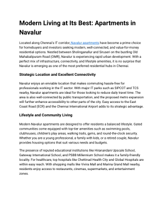 Navalur Apartments: A Smart Choice for Modern Living in Chennai