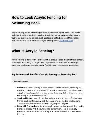 How to Look Acrylic Fencing for Swimming Pool