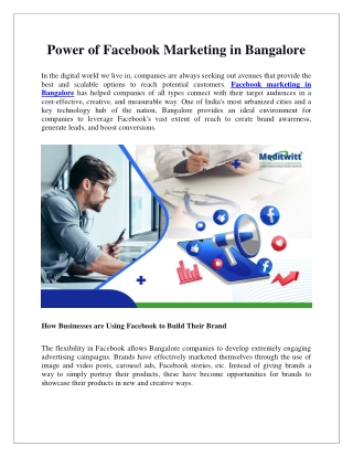Power of Facebook Marketing in Bangalore