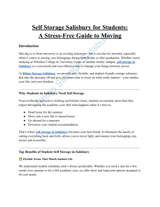 Explore The Best Self Storage Salisbury for Students
