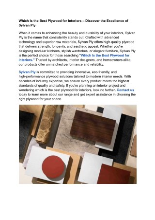 Which Is the Best Plywood for Interiors – Discover the Excellence of Sylvan Ply