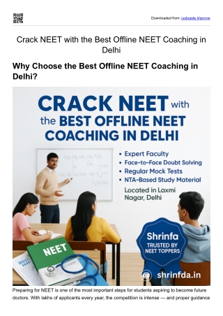 Best Offline NEET Coaching in Delhi