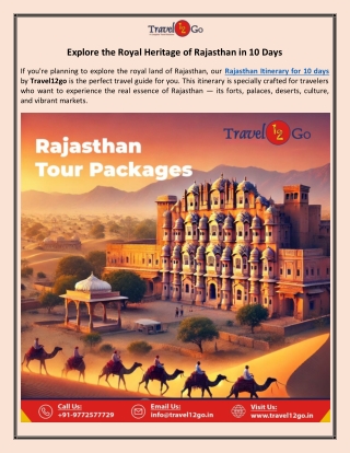 Explore the Royal Heritage of Rajasthan in 10 Days