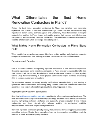 What Differentiates the Best Home Renovation Contractors in Plano