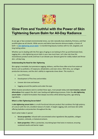 Glow Firm and Youthful with the Power of Skin Tightening Serum Balm for All-Day Radiance