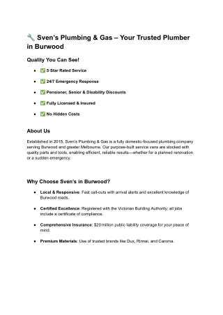 Expert Plumbing Services in Burwood – Sven’s Plumbing & Gas