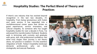 Hospitality Studies, The Perfect Blend of Theory and Practices