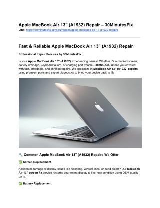 MacBook Air 13" A1932 Repair | Serivce by 30 Minutes Fix