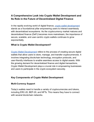 A Comprehensive Look into Crypto Wallet Development and Its Role in the Future of Decentralized Digital Finance