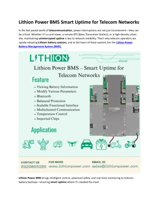Lithion Power BMS Smart Uptime for Telecom Networks