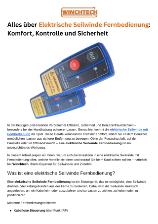 Alles über Elektrische Seilwinde Fernbedienung | Winchtech