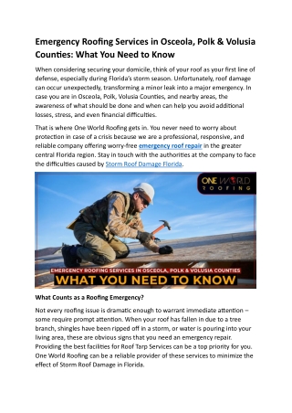 Emergency Roofing Services in Osceola, Polk & Volusia Counties