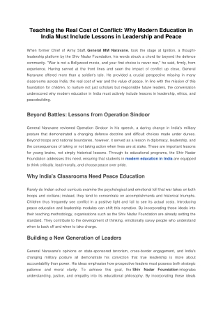 Teaching the Real Cost of Conflict-Why Modern Education in India Must Include Lessons in Leadership and Peace