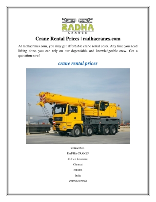 Crane Rental Prices radhacranes.com