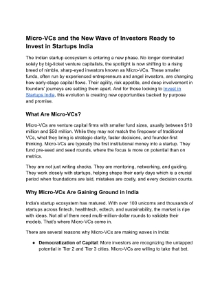 Micro-VCs and the New Wave of Investors Ready to Invest in Startups India
