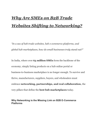 Why Are SMEs on B2B Trade Websites Shifting to Networking