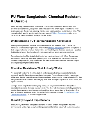 PU Floor Bangladesh- Chemical Resistant & Durable