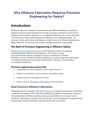 Offshore Fabrication Requires Precision Engineering