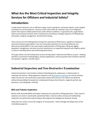 Inspection and Integrity Services for Offshore
