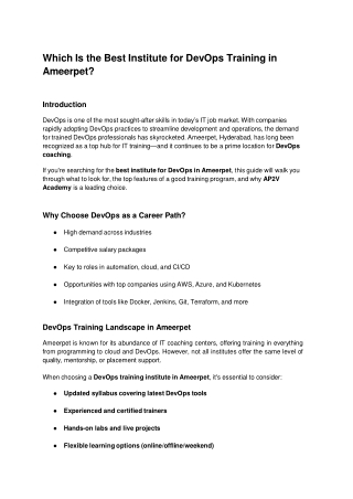 Which Is the Best Institute for DevOps Training in Ameerpet?