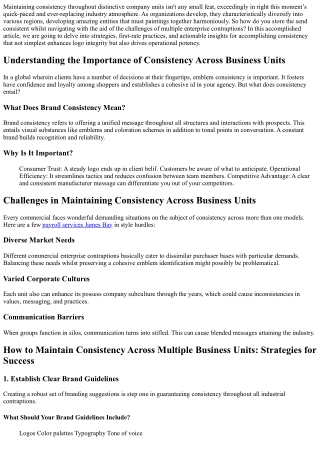 How to Maintain Consistency Across Multiple Business Units