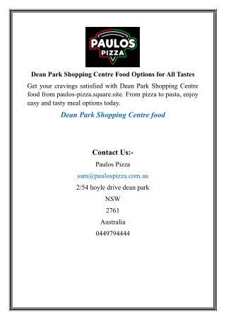 Dean Park Shopping Centre Food Options for All Tastes