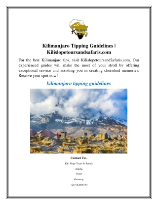 Kilimanjaro Tipping Guidelines Kilislopetoursandsafaris.com